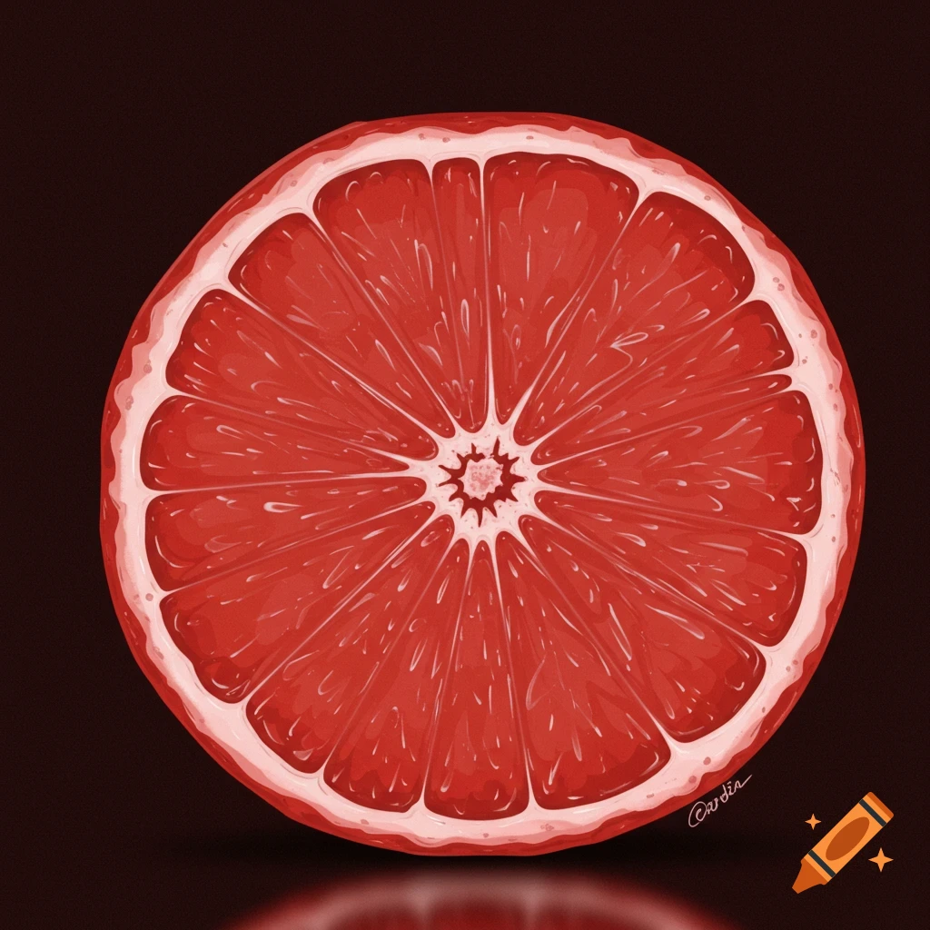 A close-up of a cross-section of red citrus fruit.