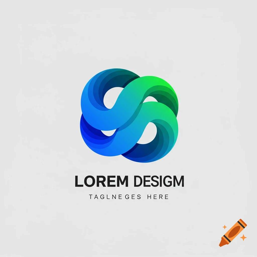 Abstract blue and green gradient loop shape logo with placeholder text below.