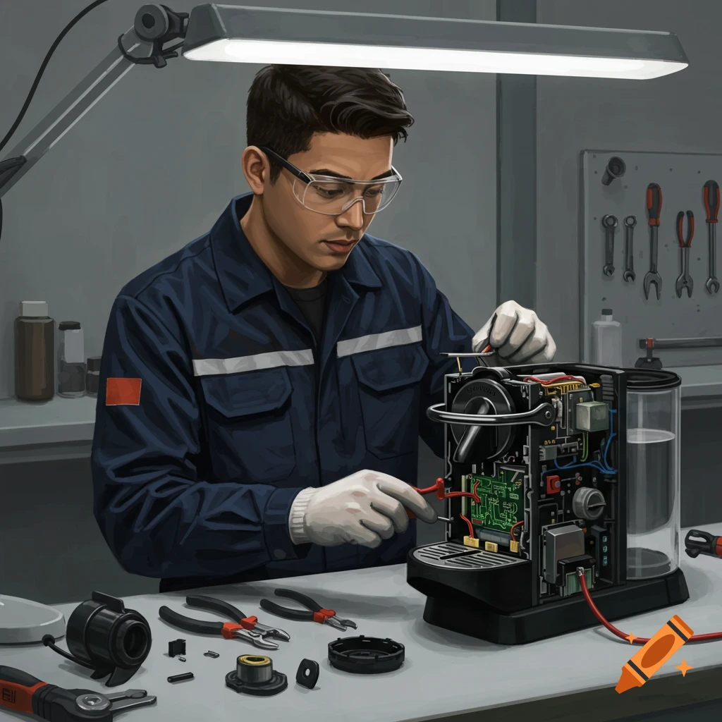 A technician repairing a coffee machine.