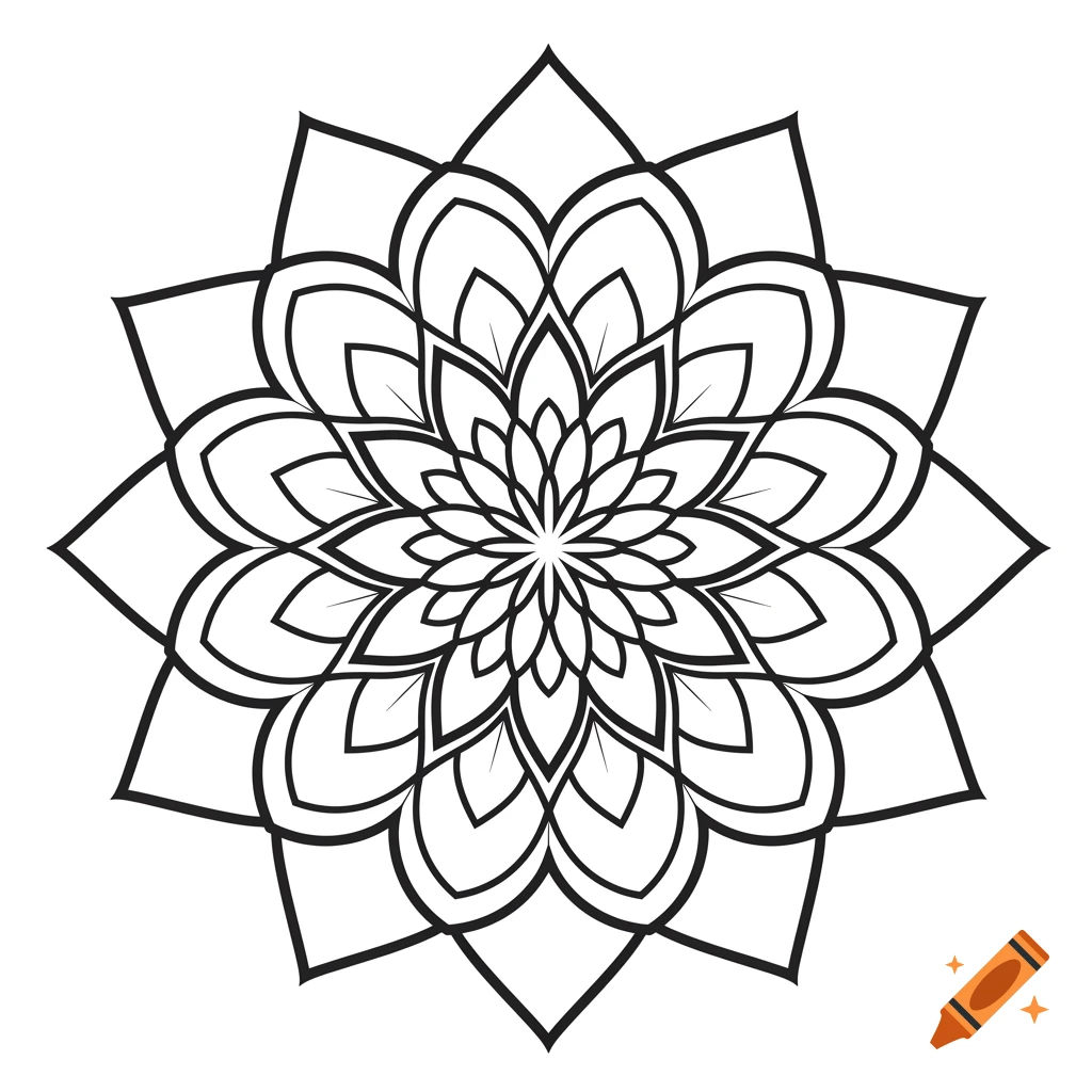Black and white line art mandala design.