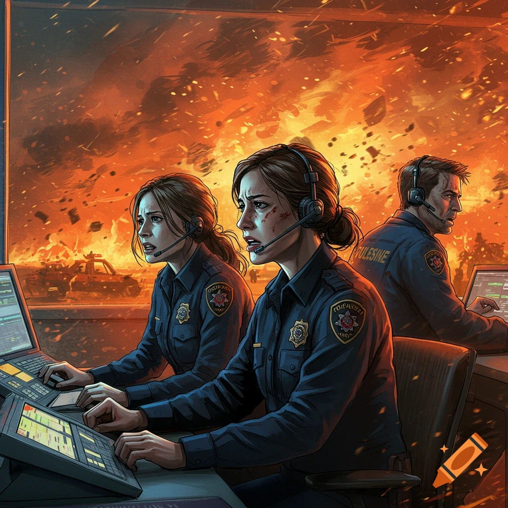 Stressed 911 dispatchers during a disaster.