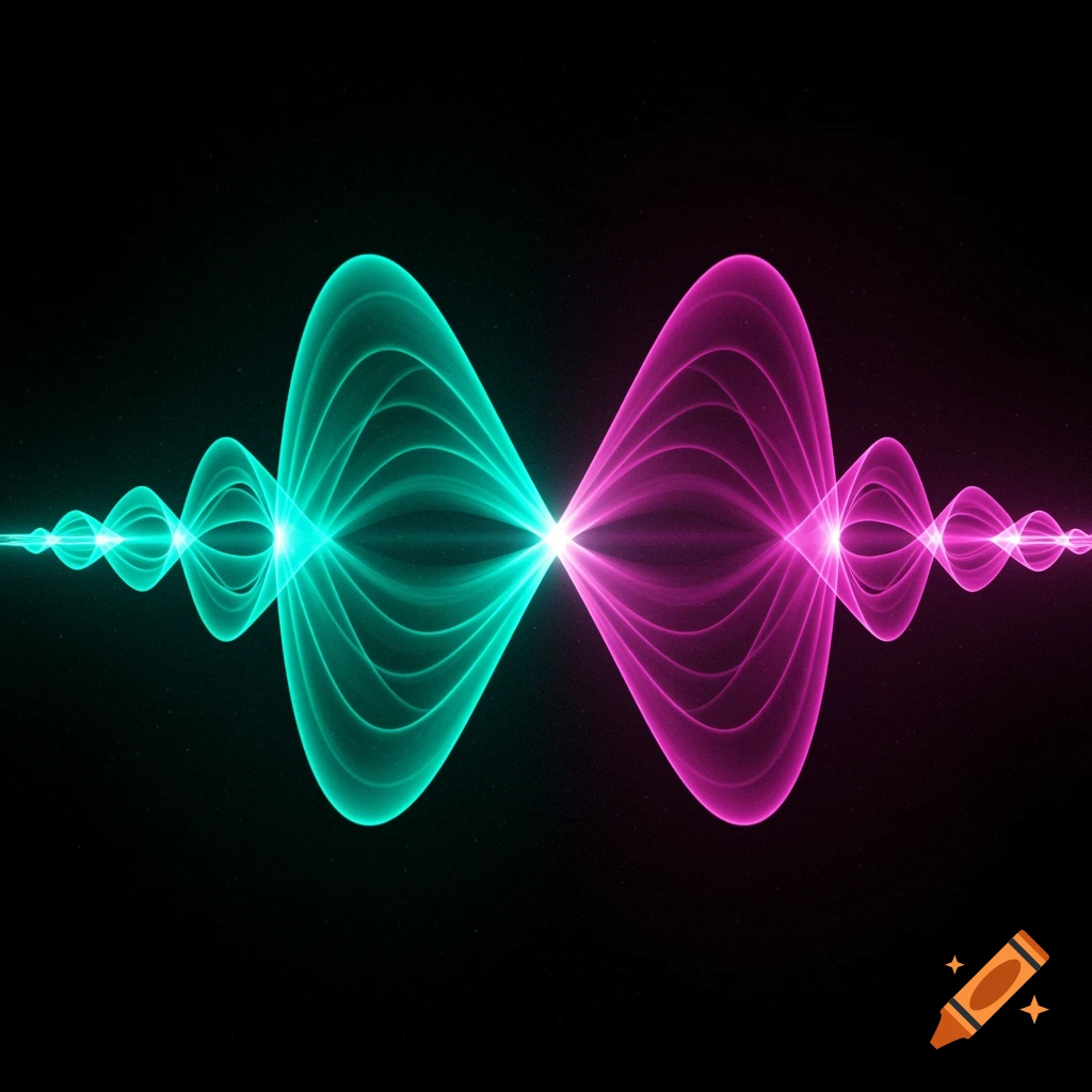 Abstract image of vibrant teal and magenta light waves interacting against a dark background.