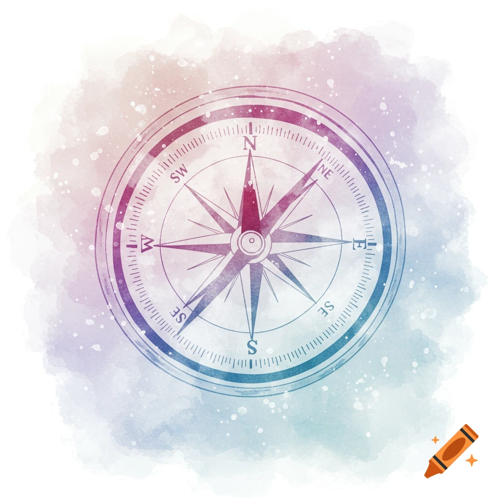 Watercolor illustration of a compass.