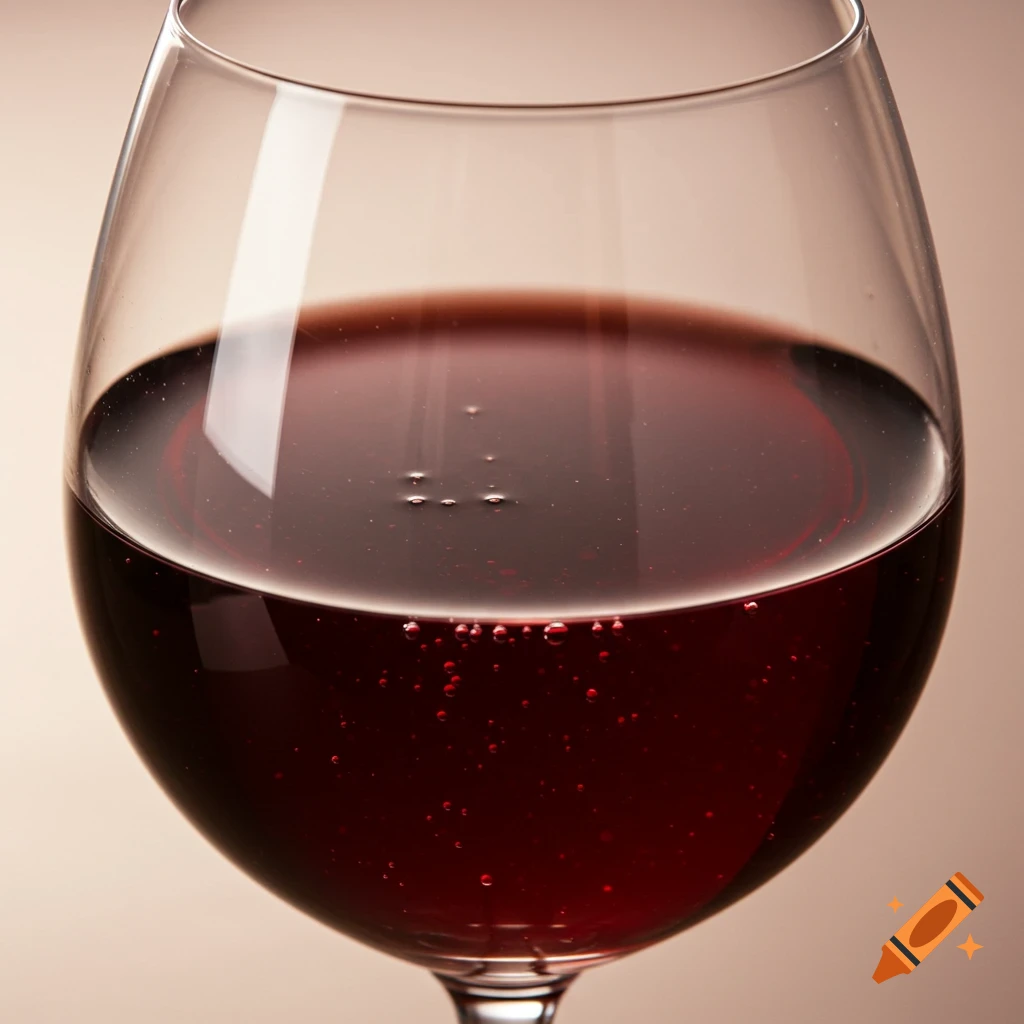 Close-up of a glass of red wine with bubbles