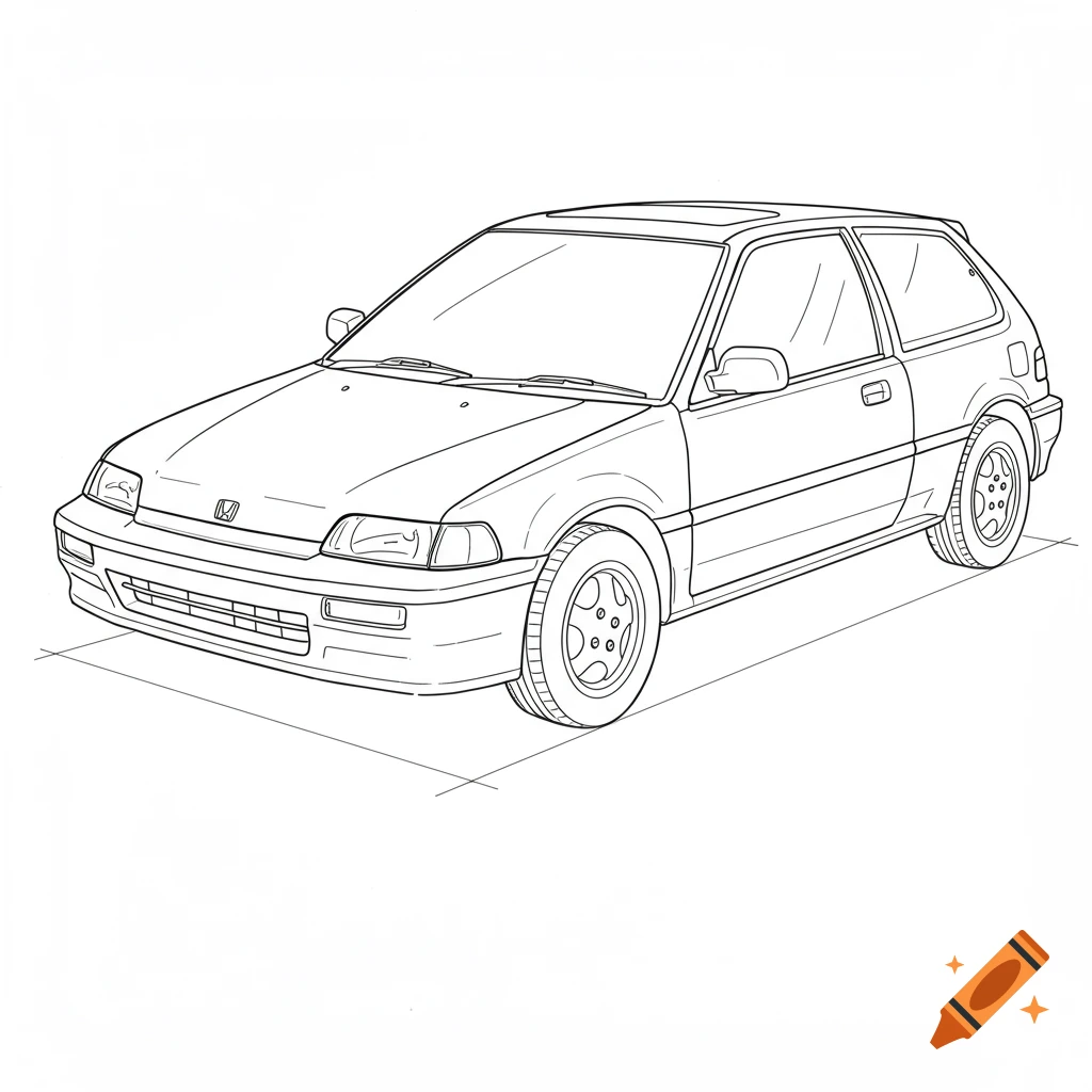 Line drawing of a 1991 Honda Civic hatchback