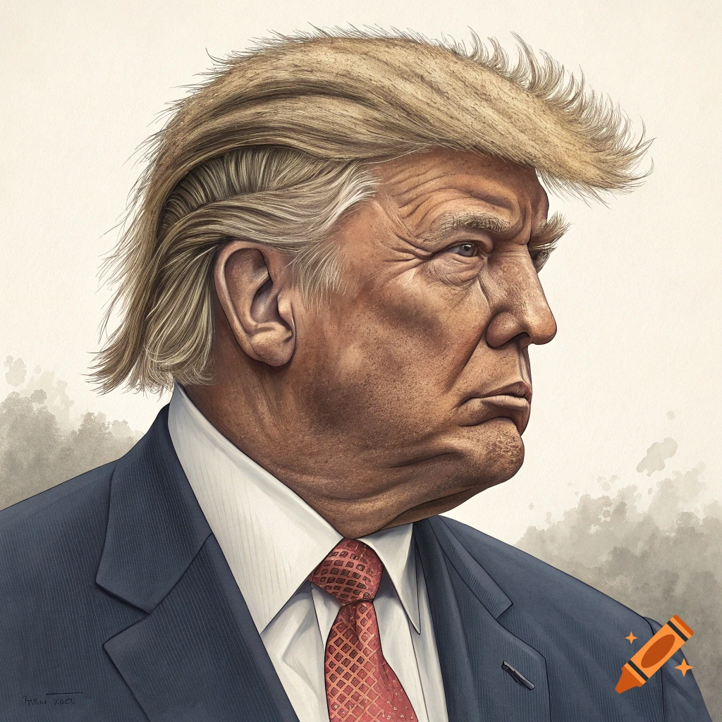Profile illustration of Donald Trump in a suit and tie