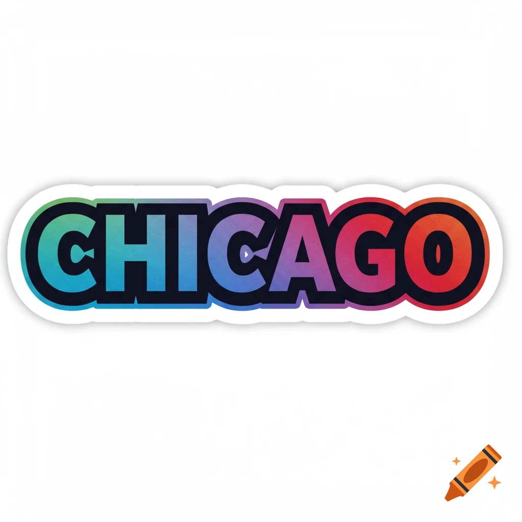 Colorful word art for Chicago sticker with gradient fill