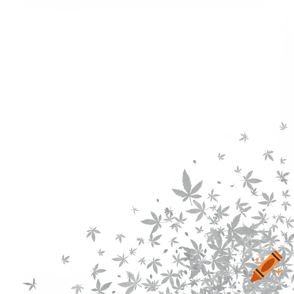 Grey leaves scattered on a white background