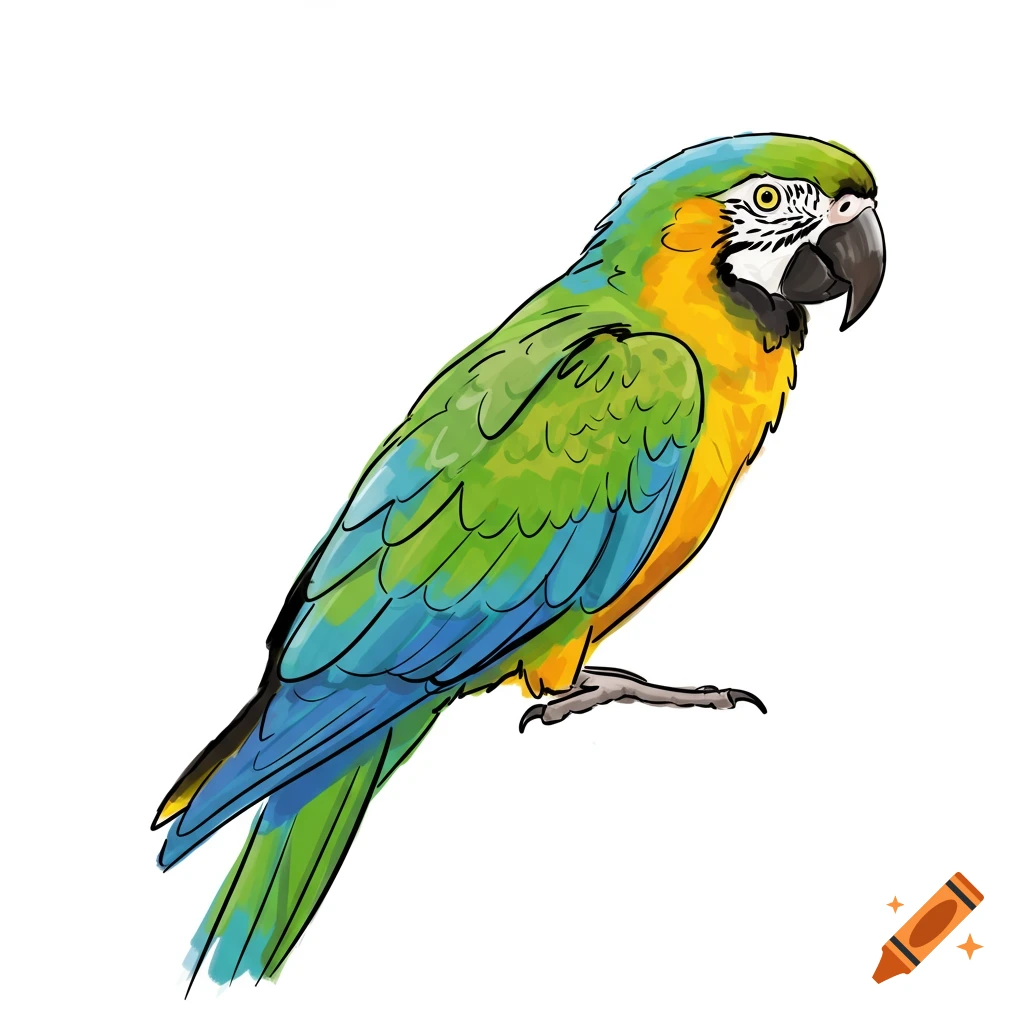 A blue, yellow, and green macaw perched.