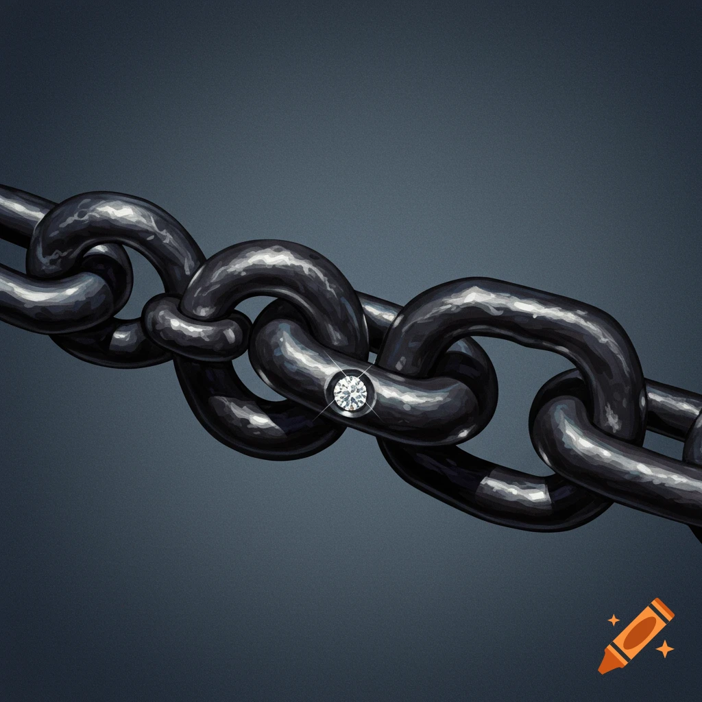 Dark metal chain links, one featuring a set diamond