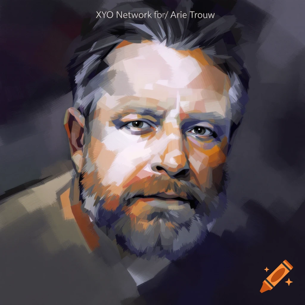 Portrait of a man with beard and text label.