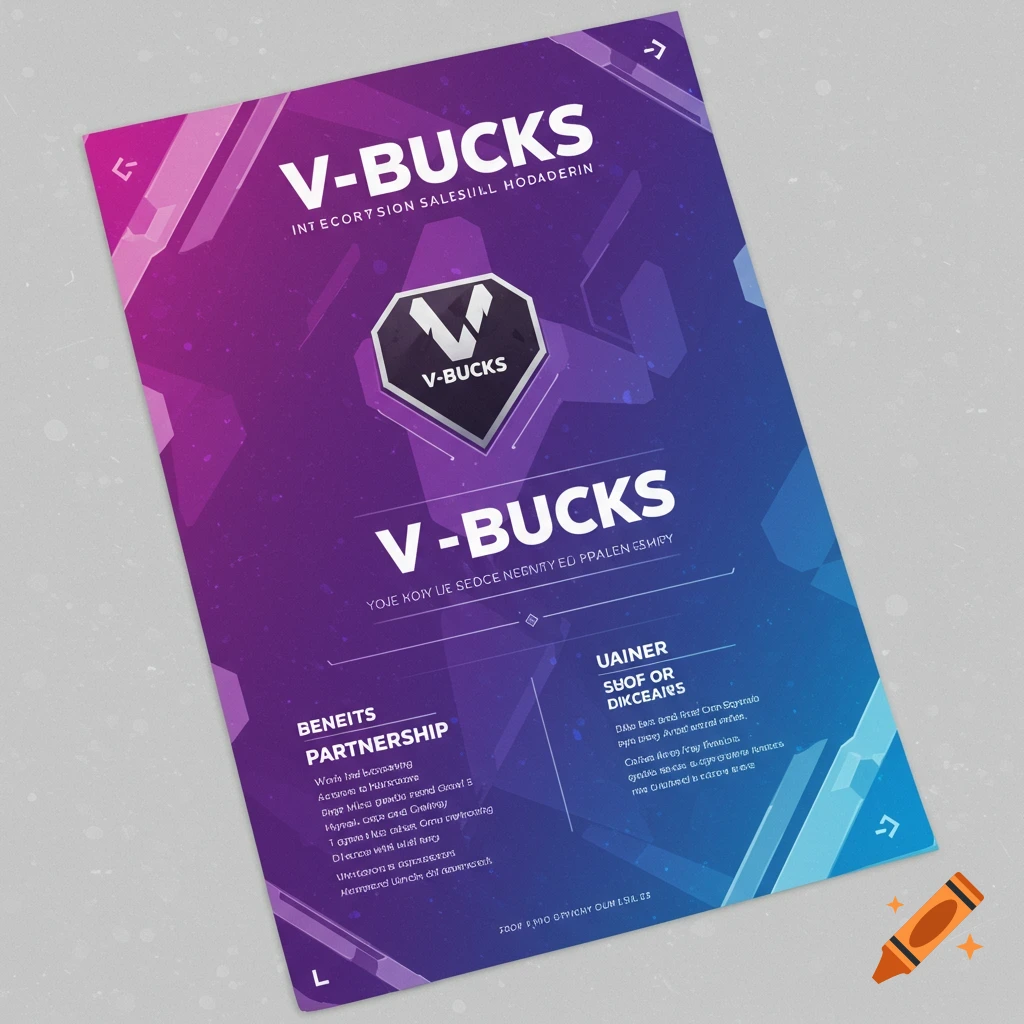 A sponsorship paper titled 'V-BUCKS' with additional text sections.