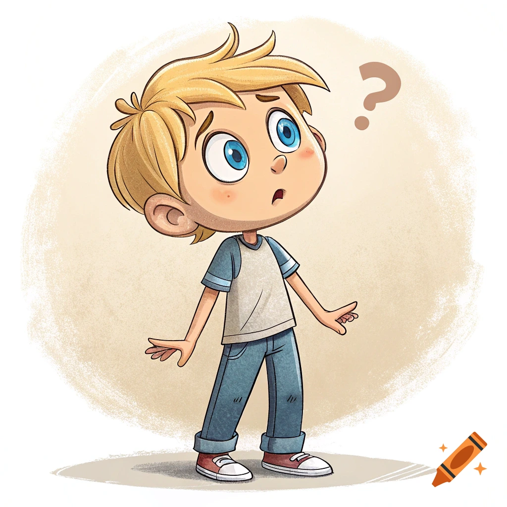 Cartoon illustration of a blonde boy looking confused with a question mark overhead.