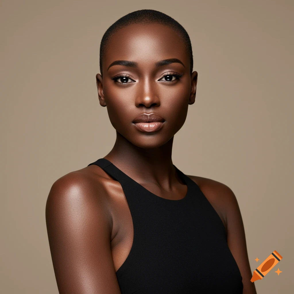 Photorealistic portrait of a Black woman with a shaved head