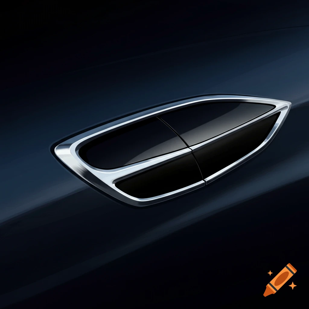 Close-up of a shiny automotive detail on a dark blue surface