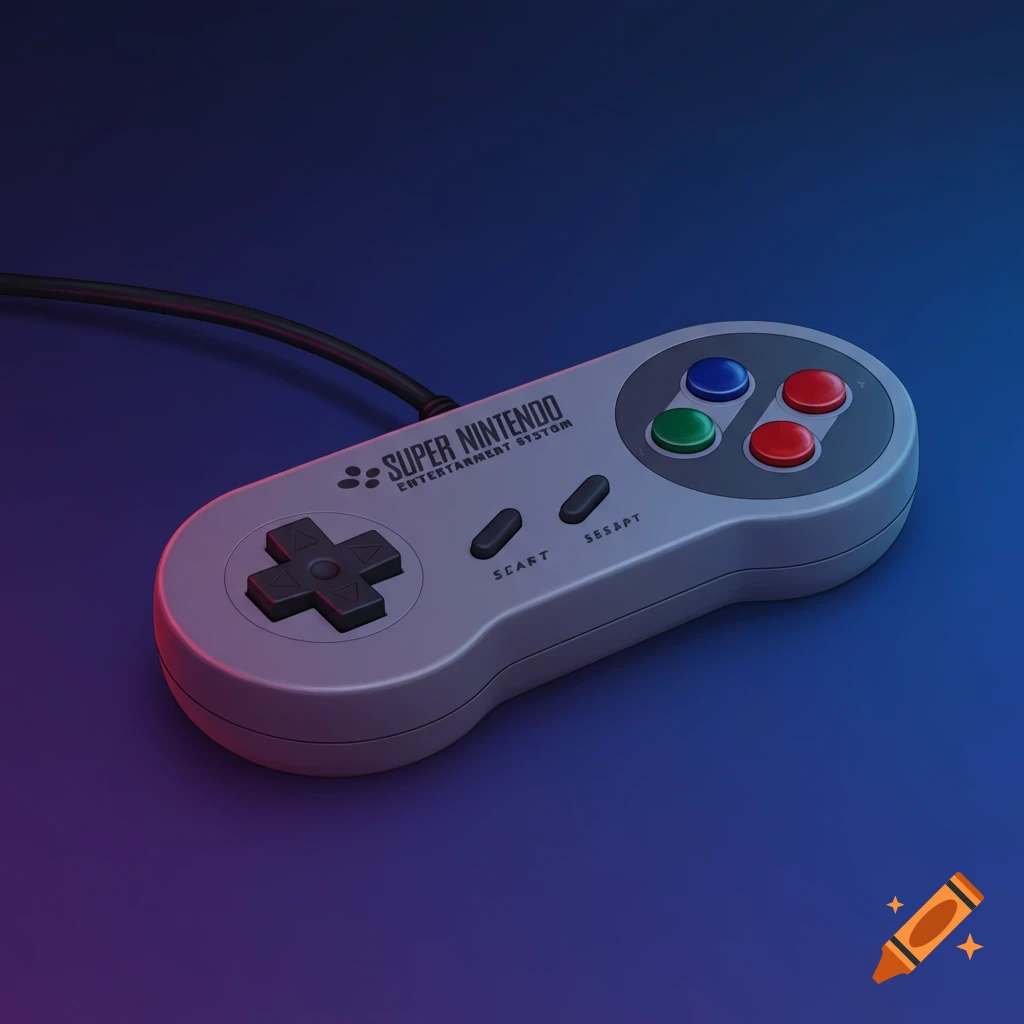 A Super Nintendo controller on a dark background.