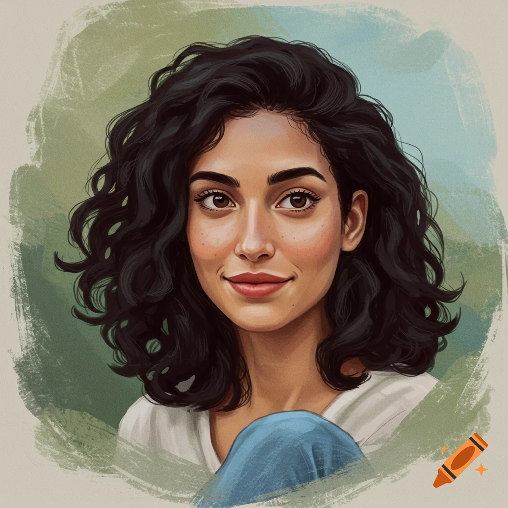 Portrait of a smiling woman with curly dark hair