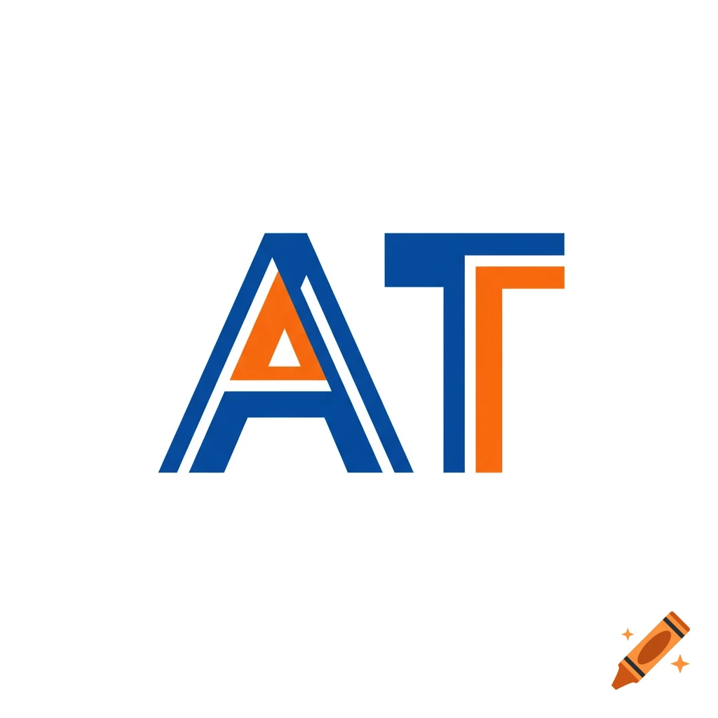 Stylized blue and orange logo showing the letters AT using straight lines