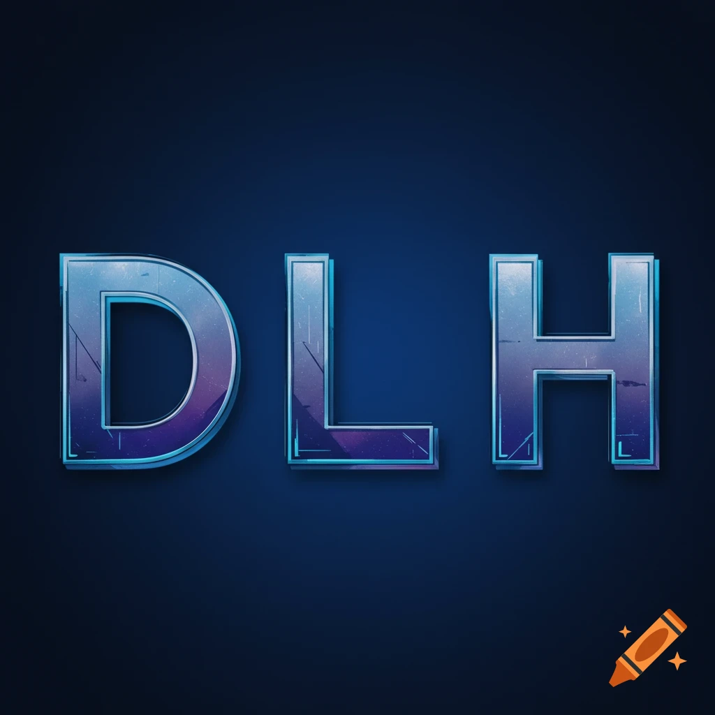 Metallic, futuristic letters DLH against a dark blue background.