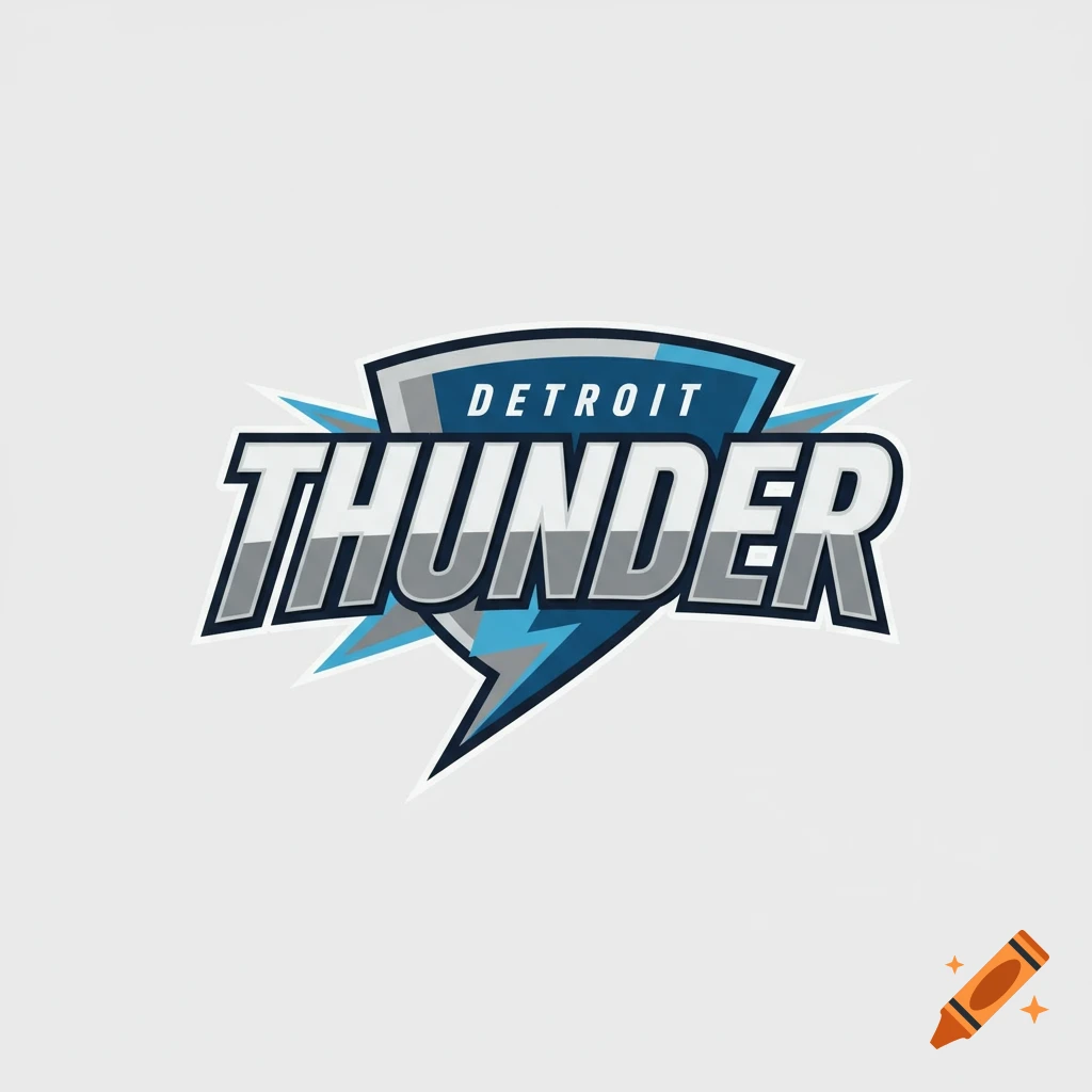 Logo for Detroit Thunder team with shield and lightning bolt.