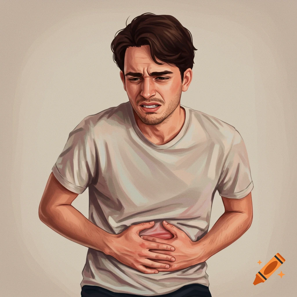 A man holding his stomach in pain.