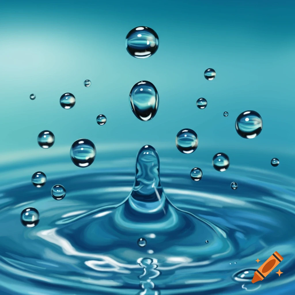 Close-up of water droplets splashing and falling into a pool of water