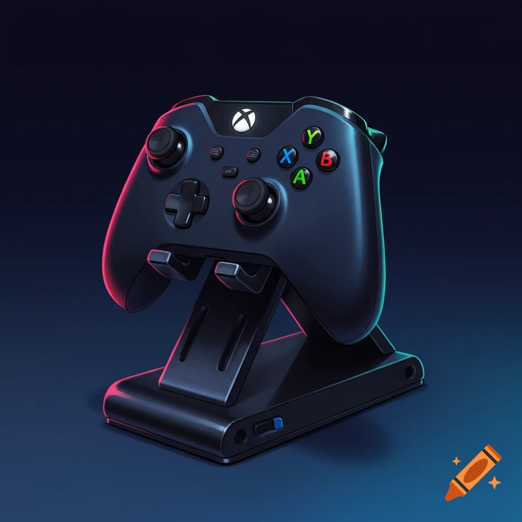 An Xbox controller on a stand.