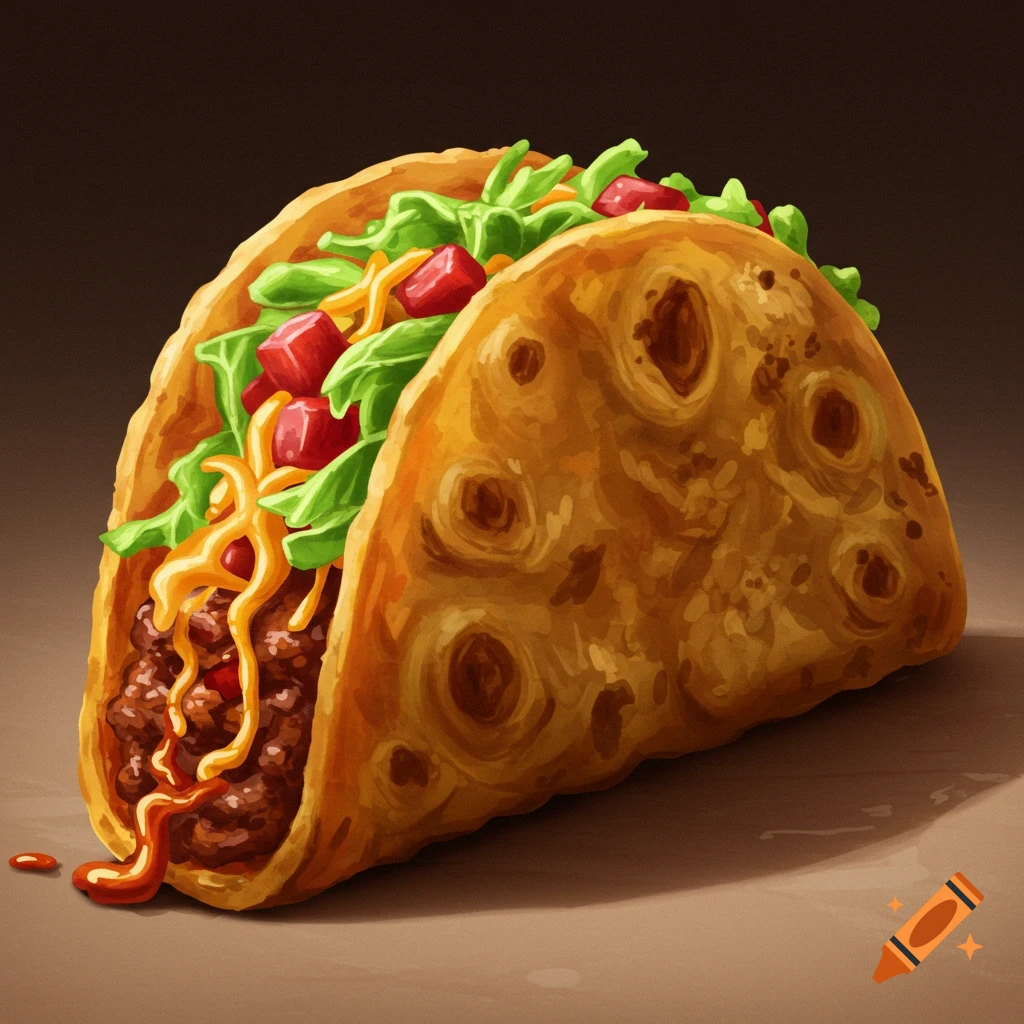 A taco filled with meat, cheese, lettuce, and tomatoes.