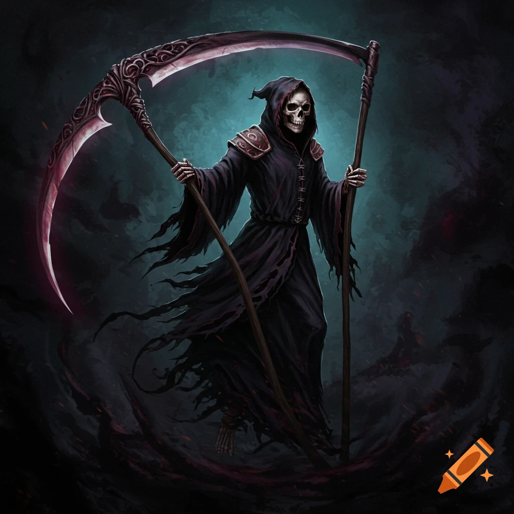 The Grim Reaper holding a large scythe.