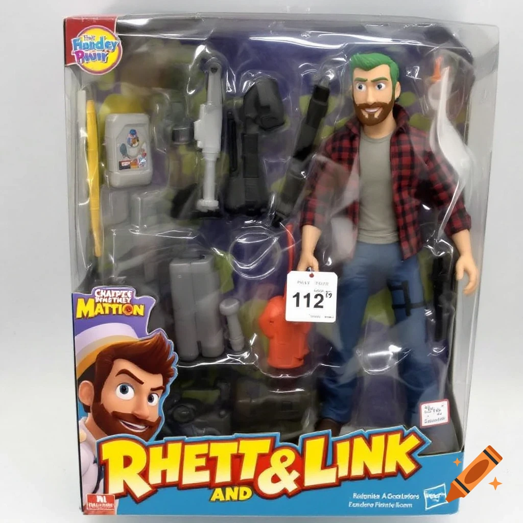 An unopened Rhett & Link action figure in a box with accessories.