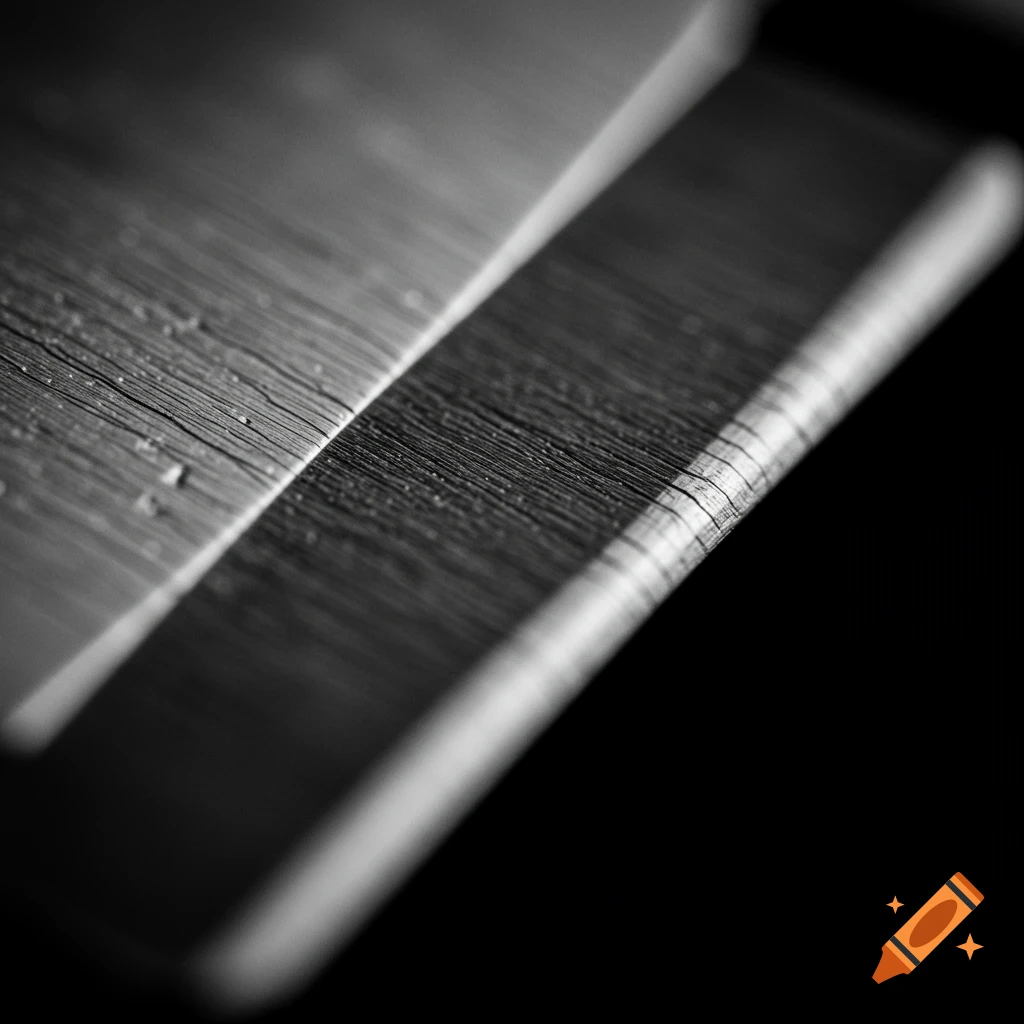 Extreme close-up of a razor's sharp edge in black and white.