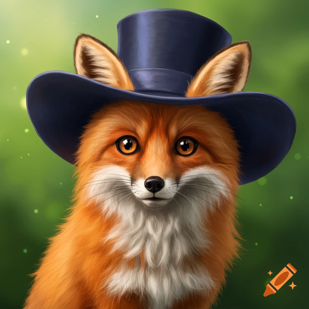A cute red fox wearing a top hat.