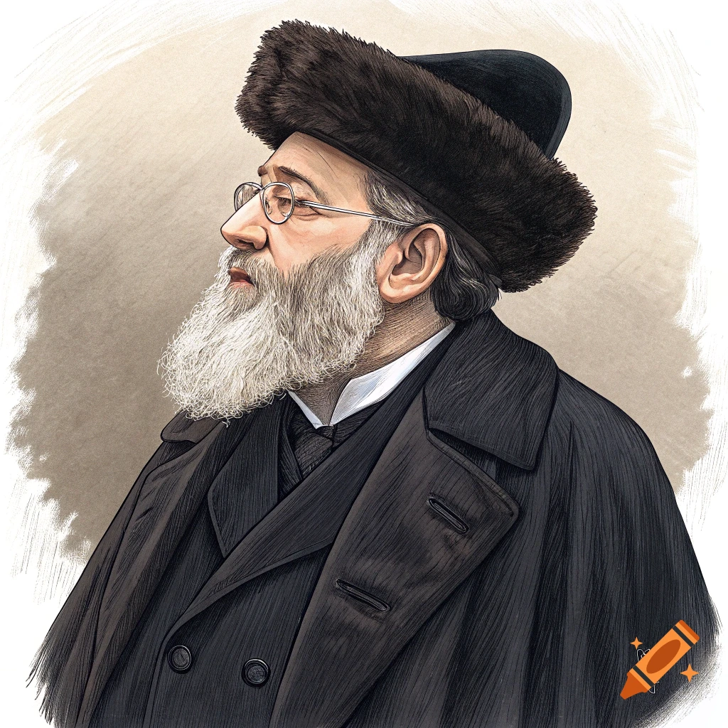 Illustration of a man with a long white beard, glasses, and a fur hat, wearing a suit and coat.