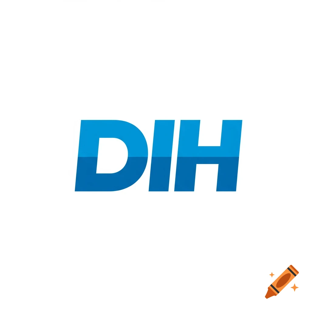 Blue stylized letters DIH on a white background