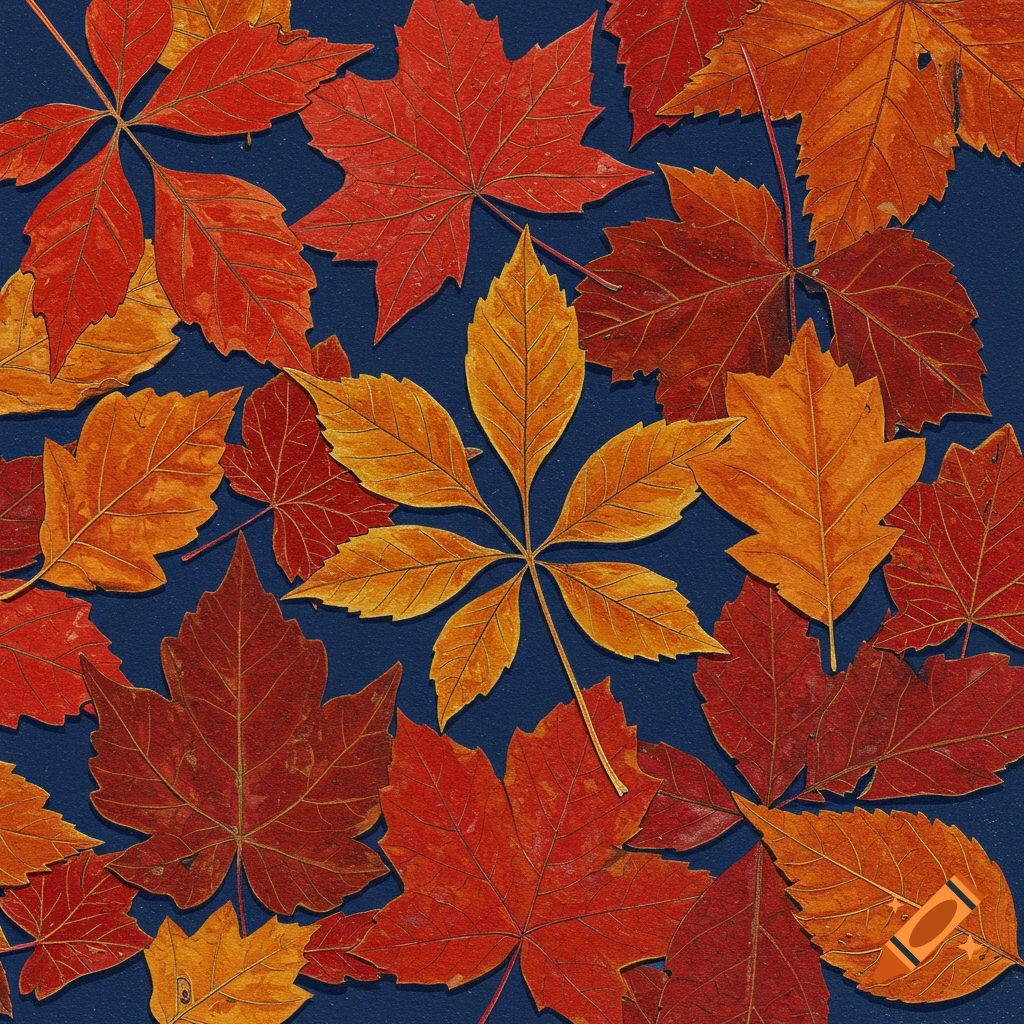 Autumn leaves on a blue background