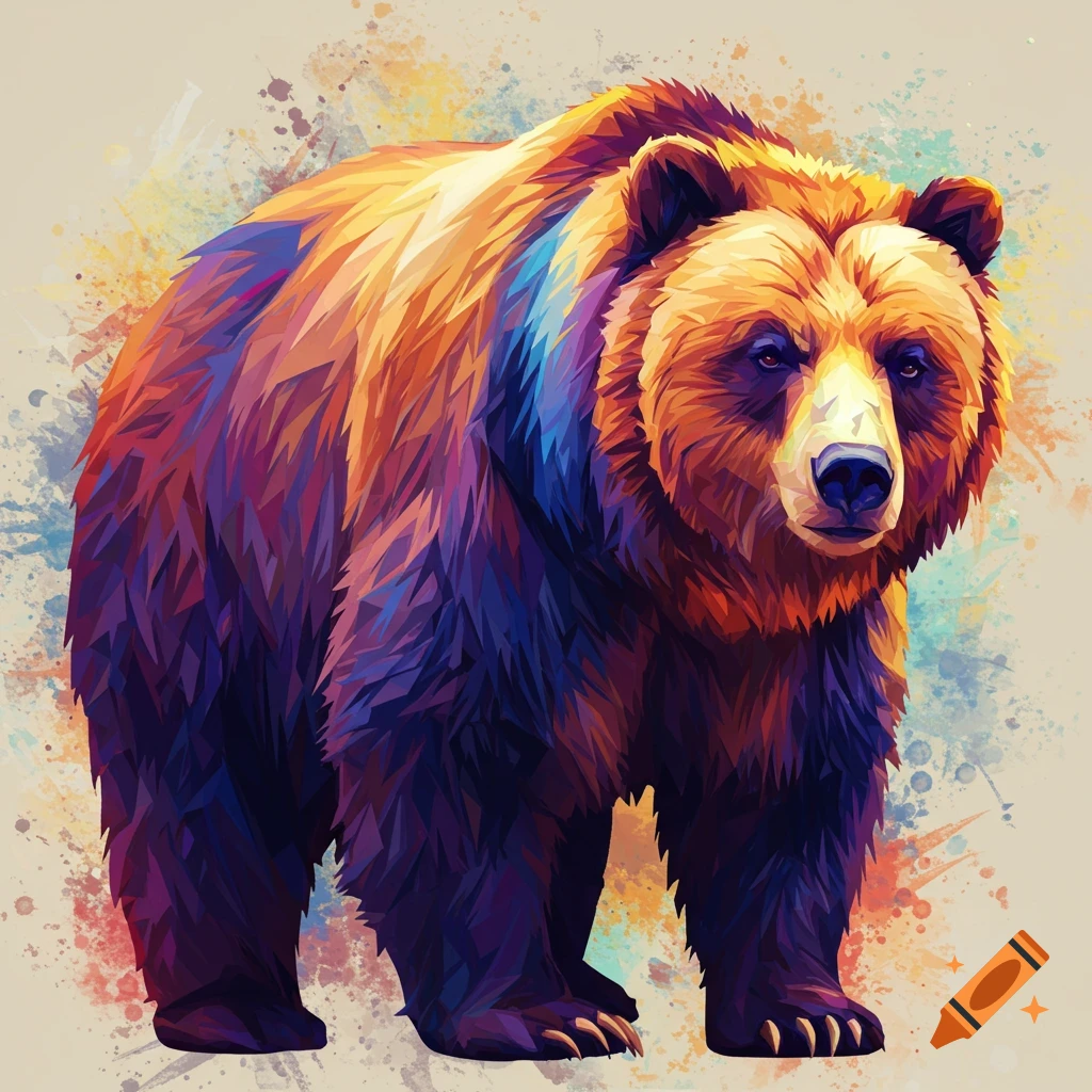 Geometric bear with colorful fur