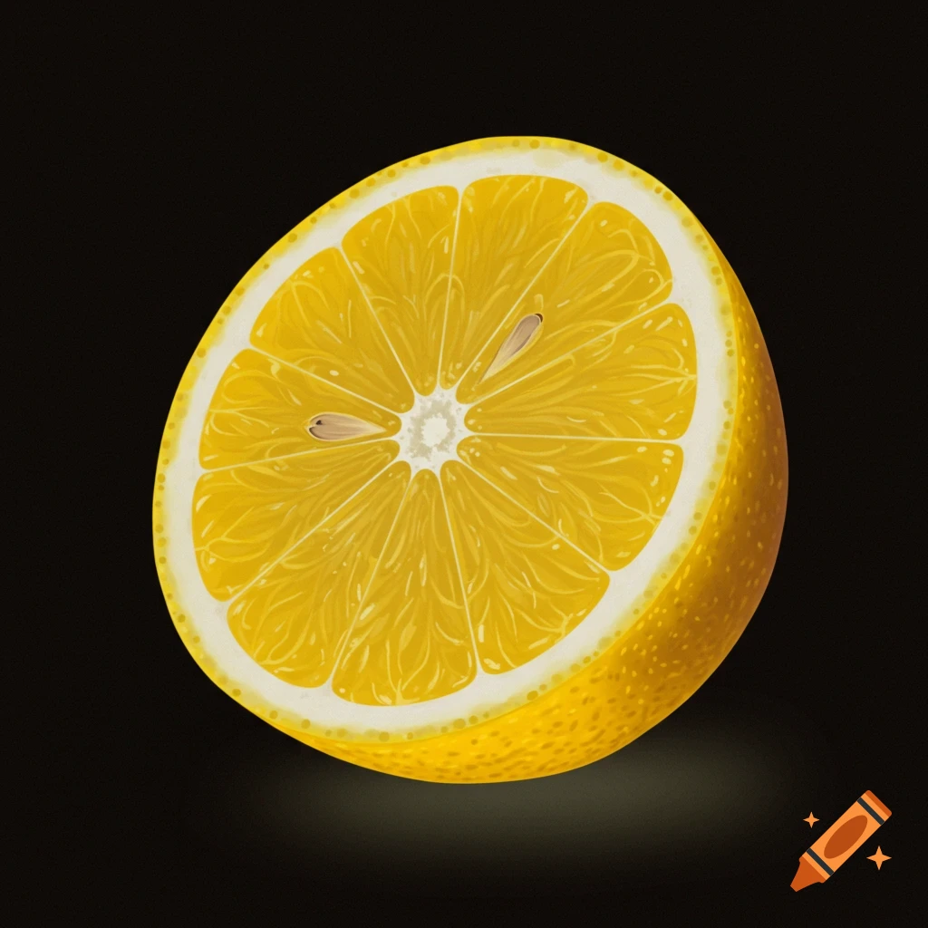 A cut lemon slice on a black background