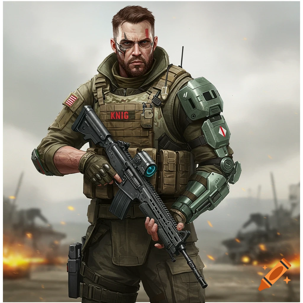 A soldier in tactical gear holds a rifle.