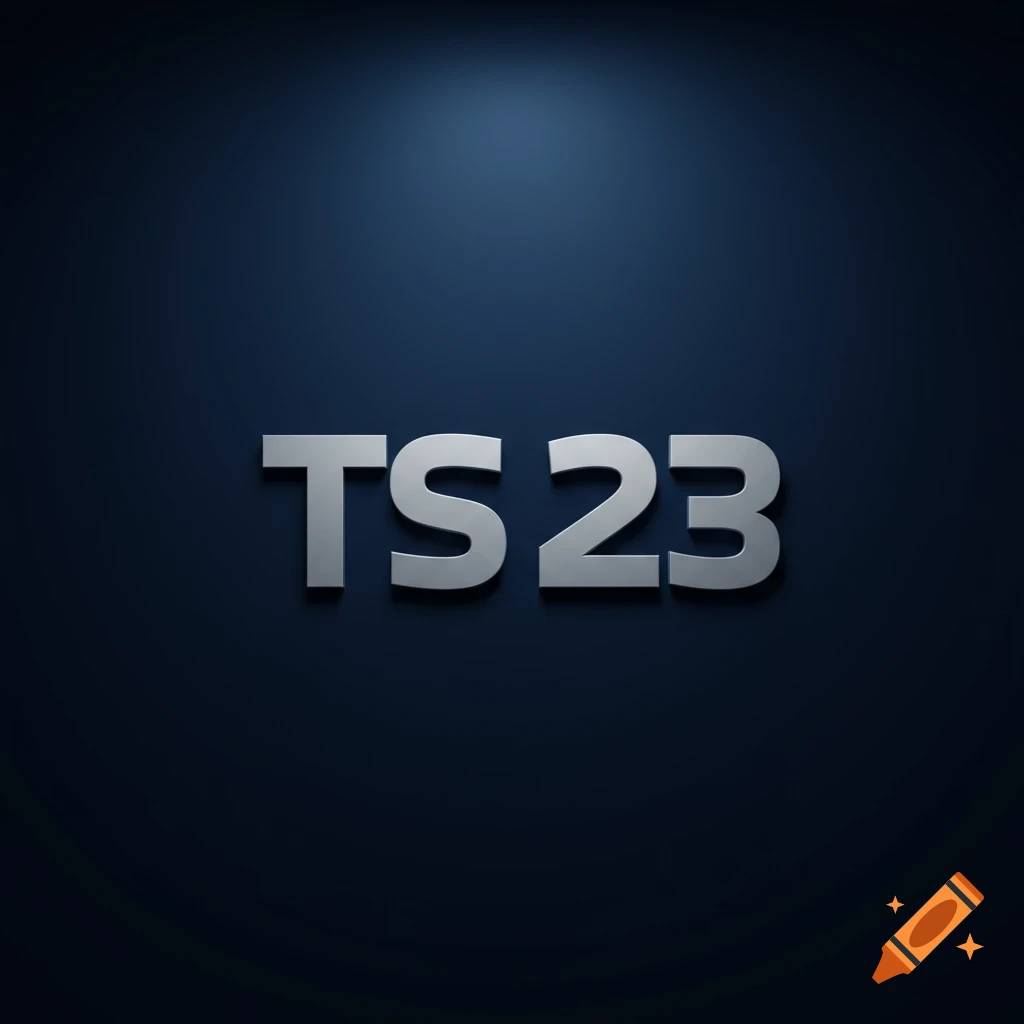 Silver metallic letters "TS 23" on a dark blue background