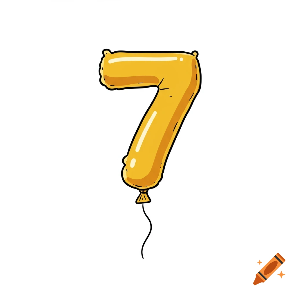 A yellow balloon shaped like the number 7.