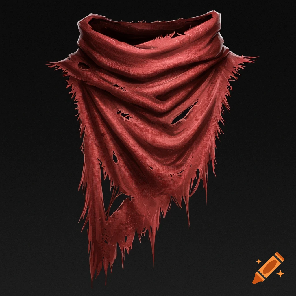 A worn, torn red scarf