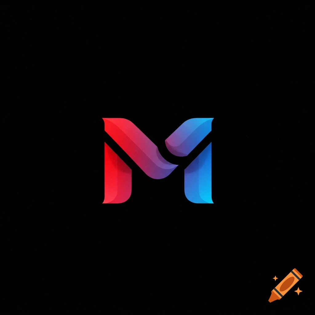 A stylized capital letter M with a red and blue gradient on a black background.