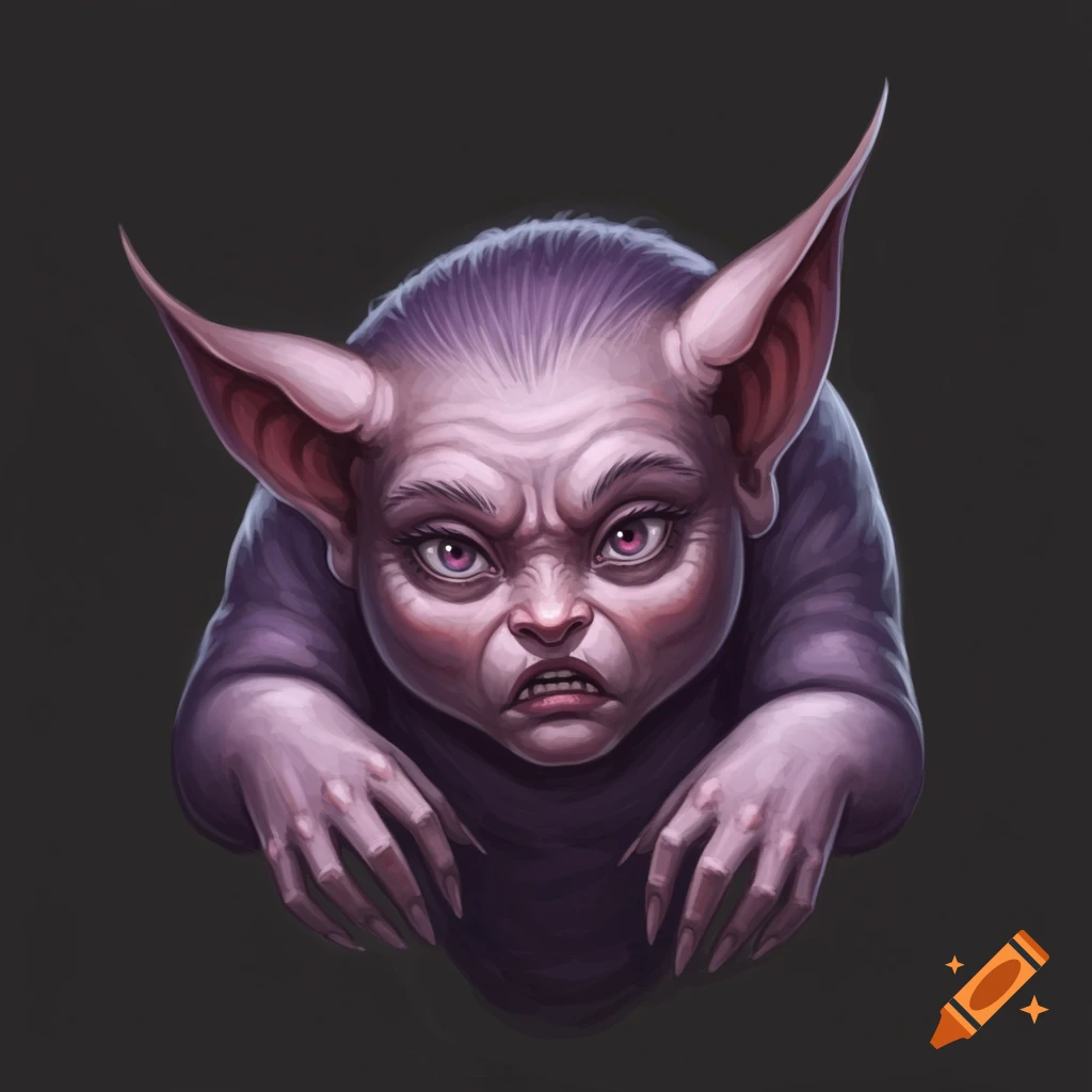 Angry fantasy creature with large ears and claws.