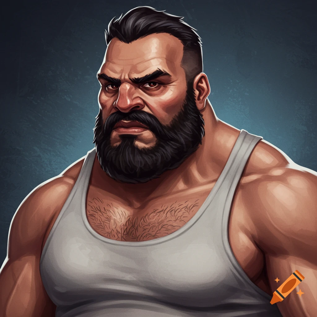 Portrait of a muscular man with a beard wearing a tank top.
