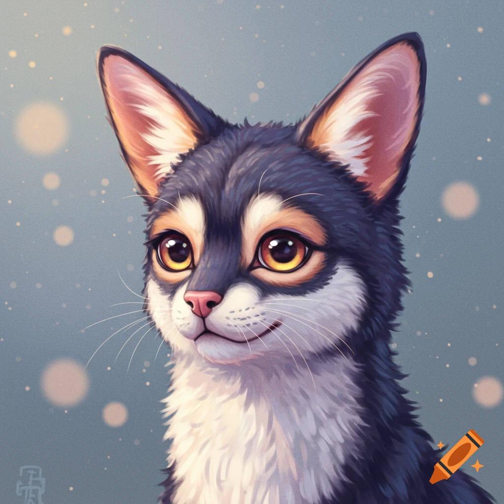 A cute, stylized animal portrait with large ears and big eyes.