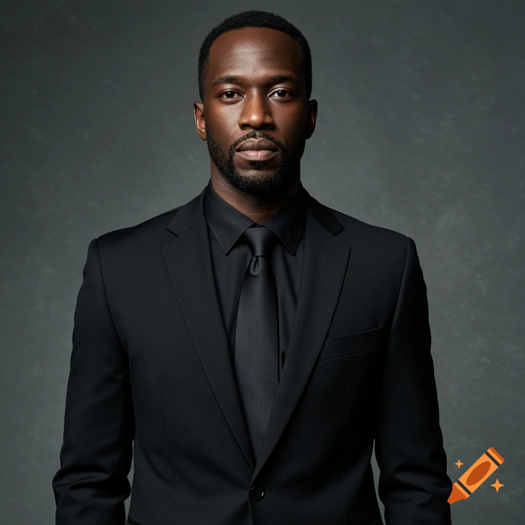 A portrait of a man in a black suit.
