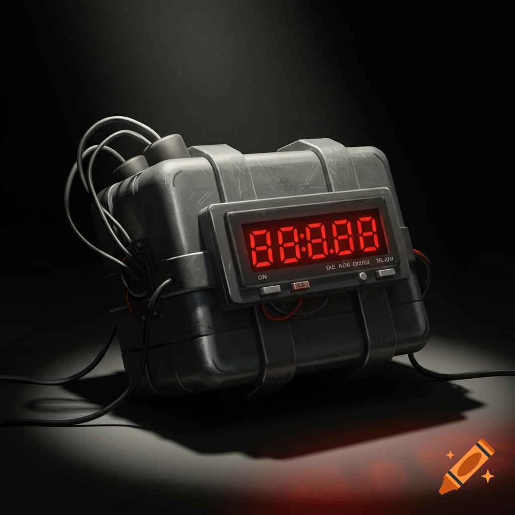 A time bomb with a red digital timer displaying 88:88.
