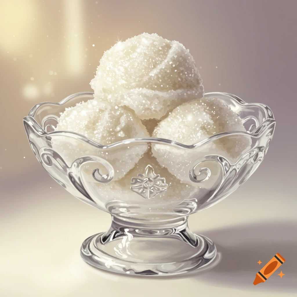 Sparkling white dessert in a decorative glass bowl.