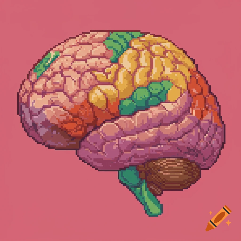 Pixel art drawing of a human brain.