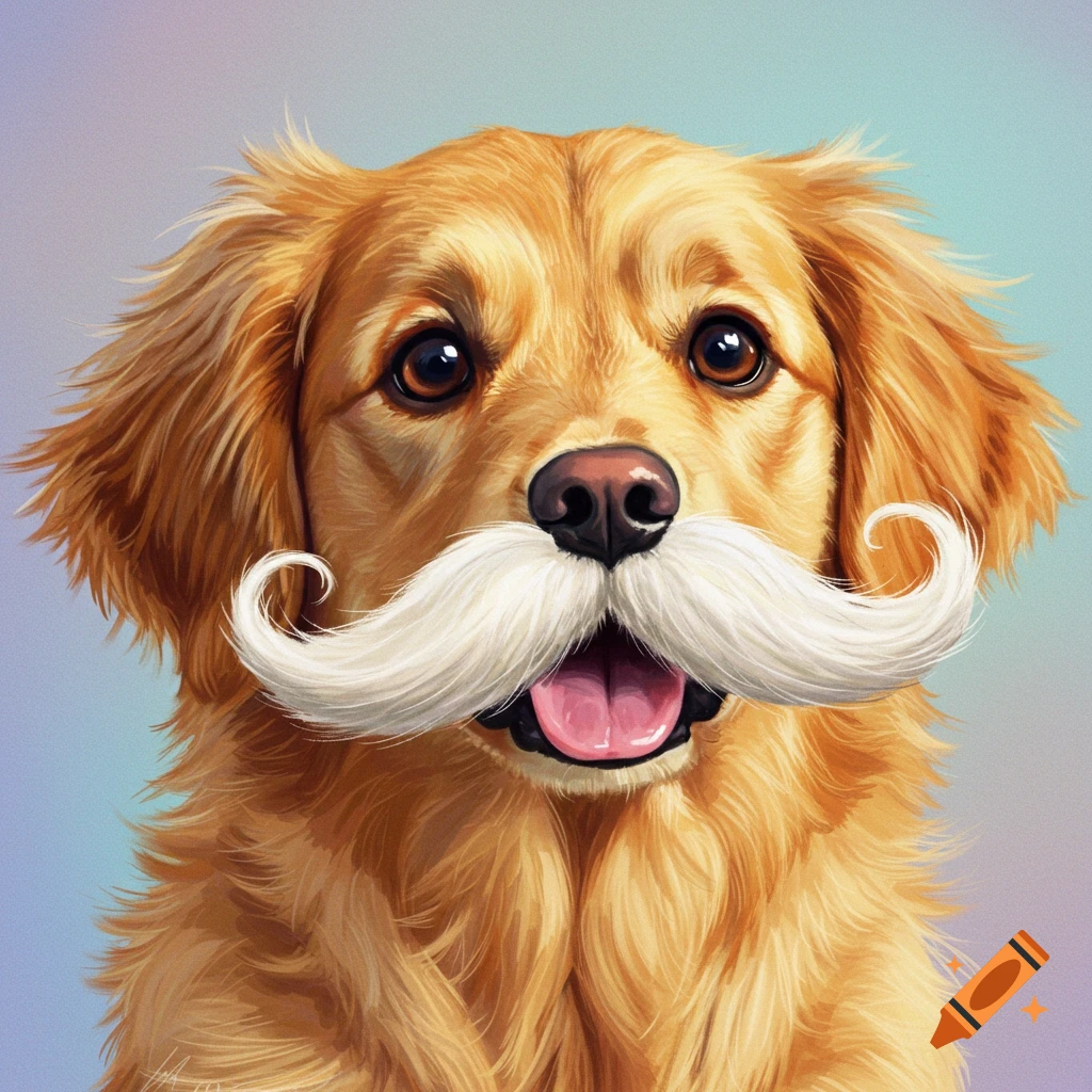 A golden retriever dog with a large white mustache